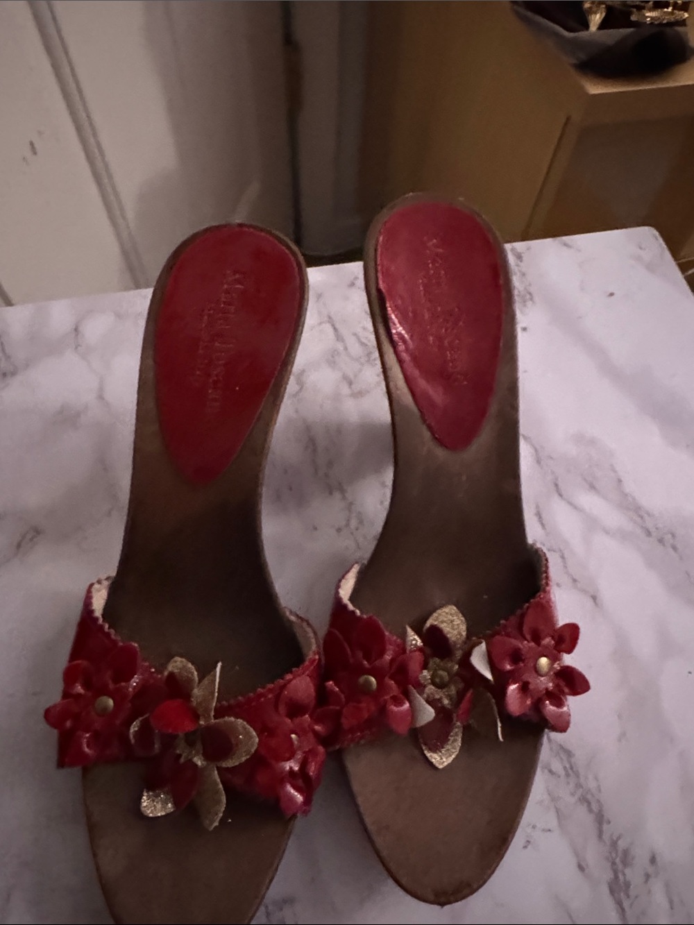 Red Floral Slide Heels for Women